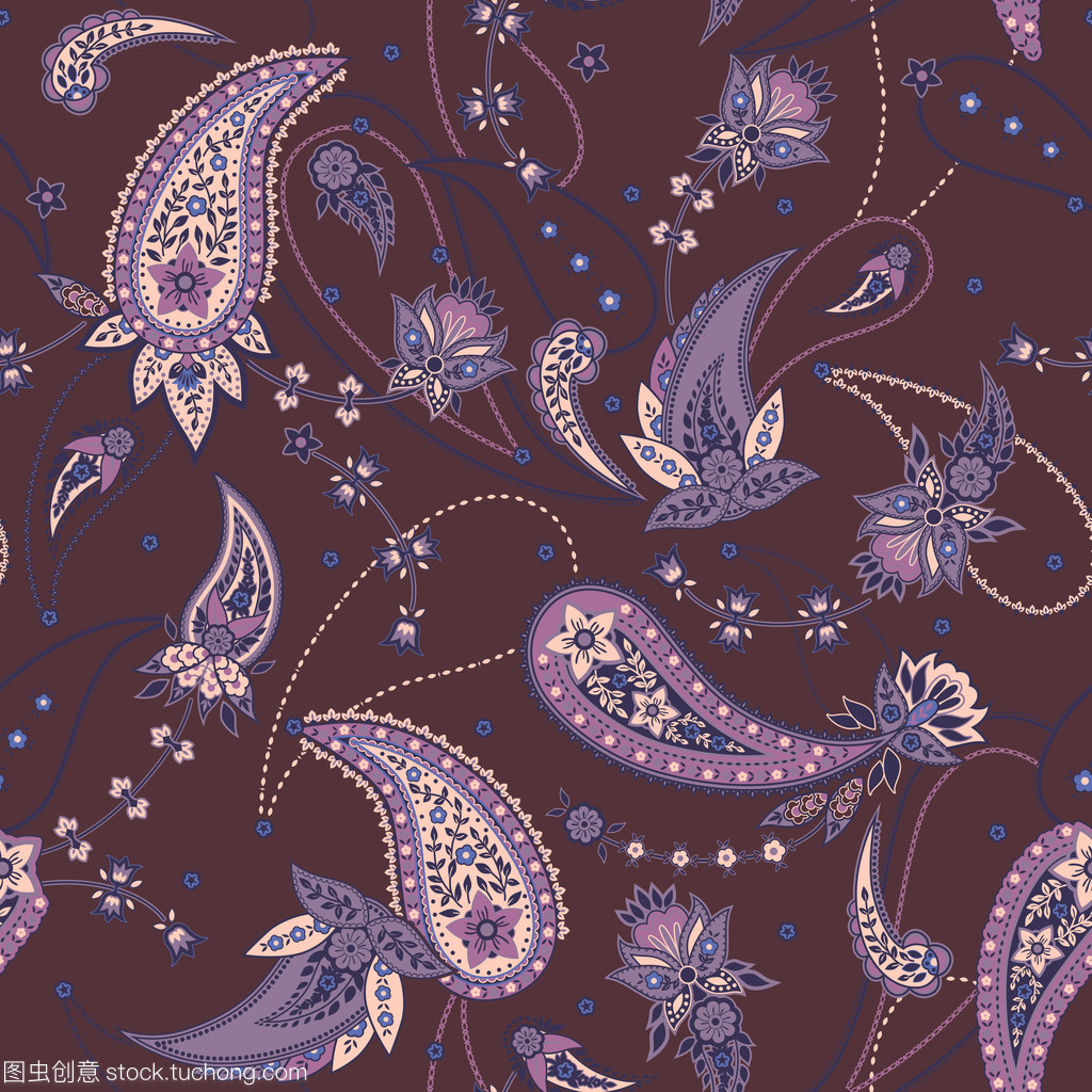 矢量無(wú)縫溫柔浪漫花佩斯利圖案 花布的經(jīng)典與優(yōu)雅